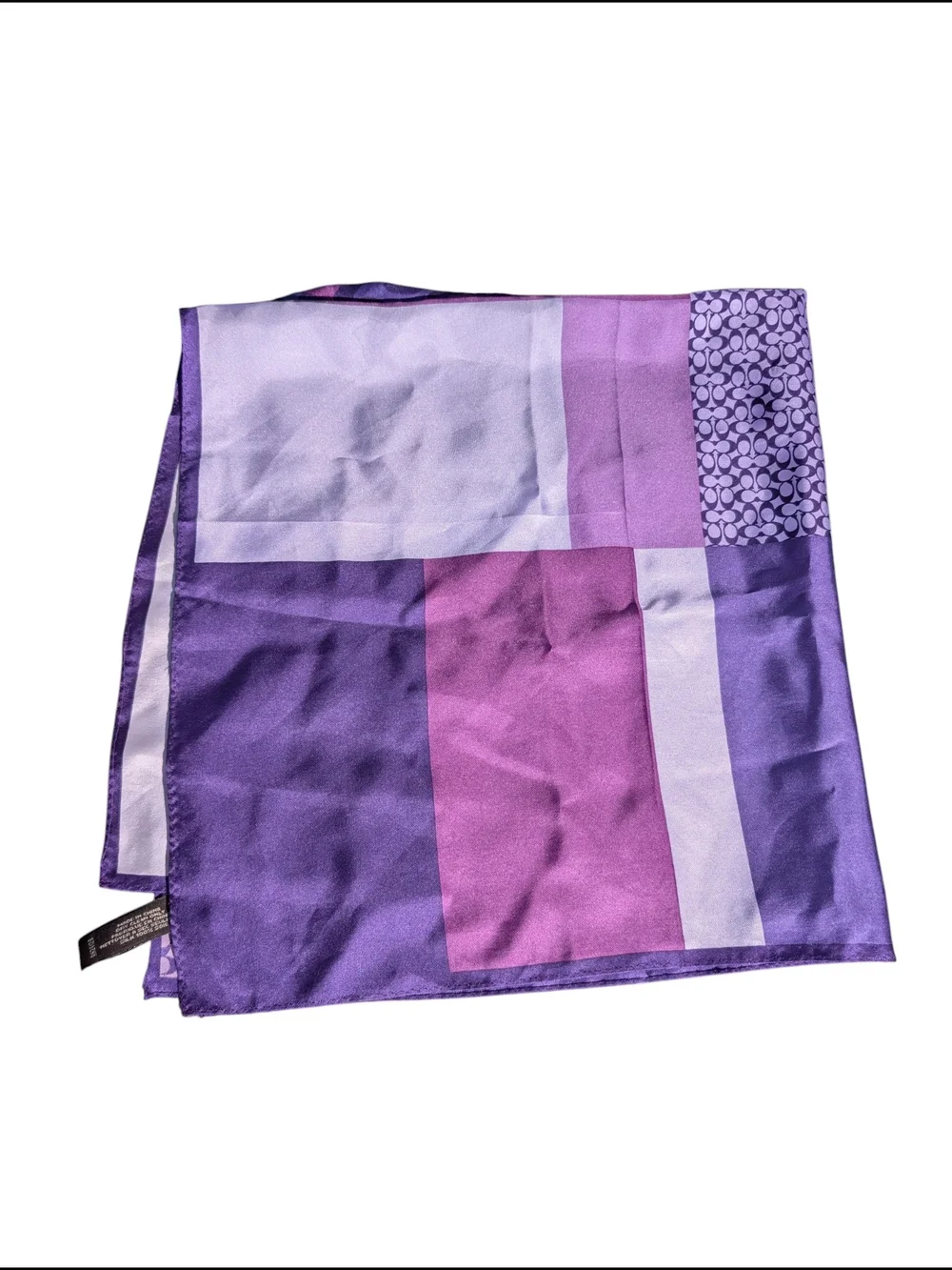 Coach Purple Logo Print Square Silk Scarf and Box